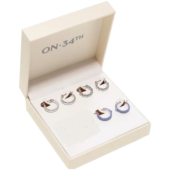On 34th 3-Pc. Set Small Pavé & Color Mixed Style Hoop Earrings, 0.6" - Picture 1 of 8